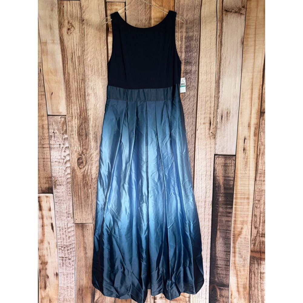SLNY Dress Ombre Colorblock Tie Back Maxi Navy Blue Formal Wedding Guest‎ 16 NWT